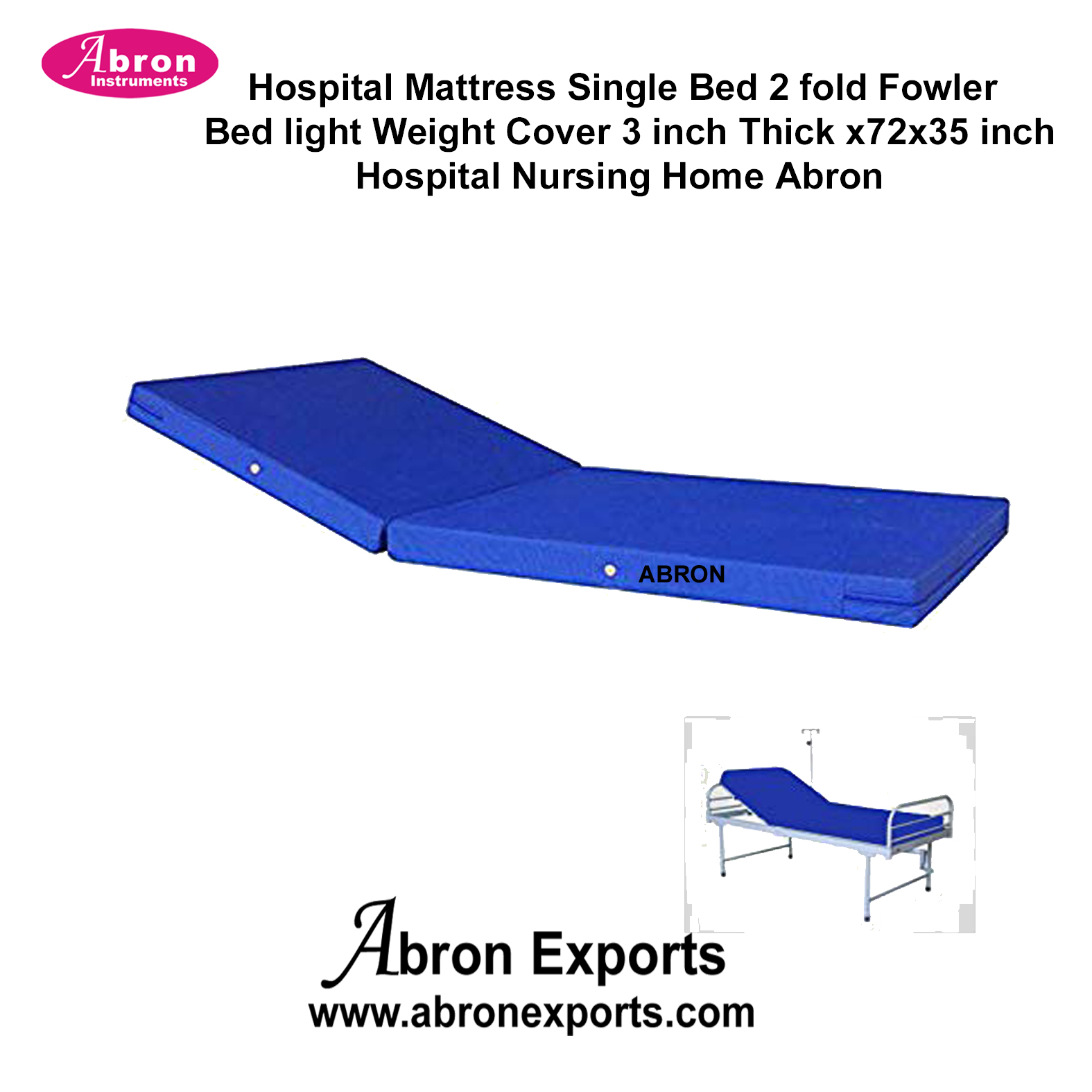 Hospital Mattress Signle Bed 2 fold Fowler Bed Light Weight Cover 3inch Thick x72x35inch Hospital Nursing Home Abron ABM-2264M2F 